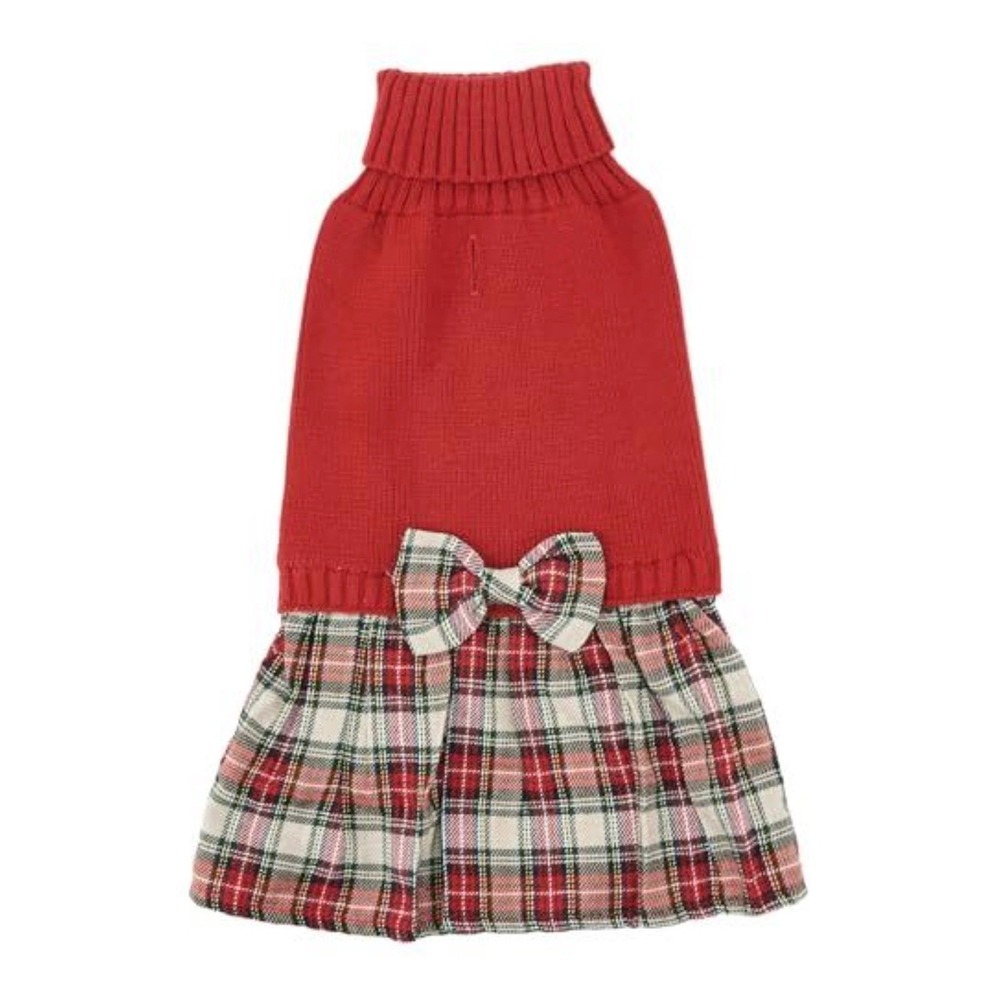 Lanyarco‎ Red Dog Sweater Dress Plaid Skirt Holiday Pet Outfit XL Large Dogs